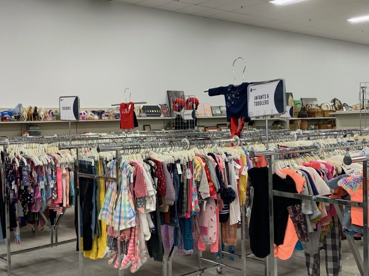 A children's clothing section at the new Goodwill NNE Hooksett store opening