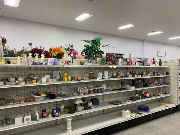 A part of the Hardgoods section filled with decorative items at the new Goodwill NNE in Hooksett, New Hampshire.