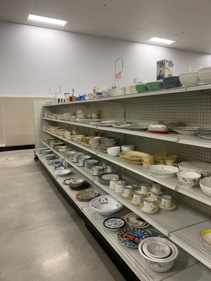 The plates, bowls, and cups section of the new Goodwill NNE store opening in Hooksett, NH