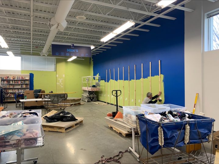 The South Burlington, Vermont store undergoing construction. The walls are being painted.